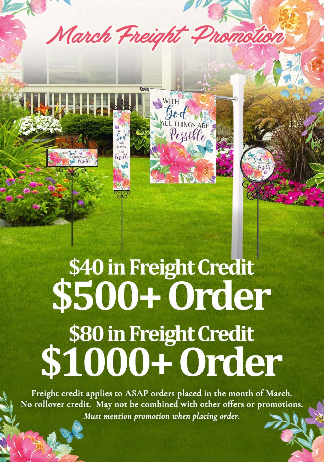 March Freight Promotion - $40 - $80 Freight Credit