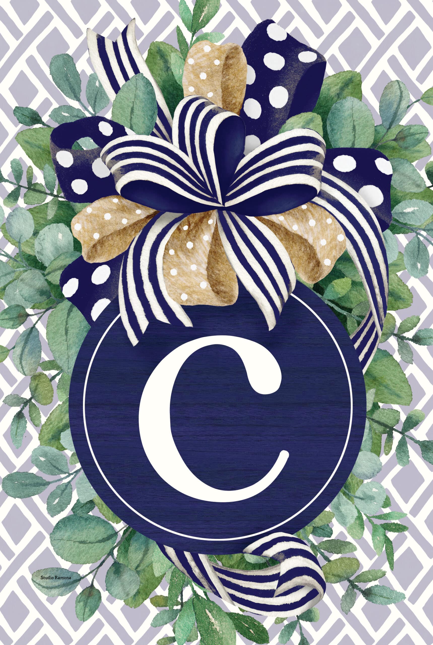 Wind Current-Monogram-Eucalyptus on Navy-C