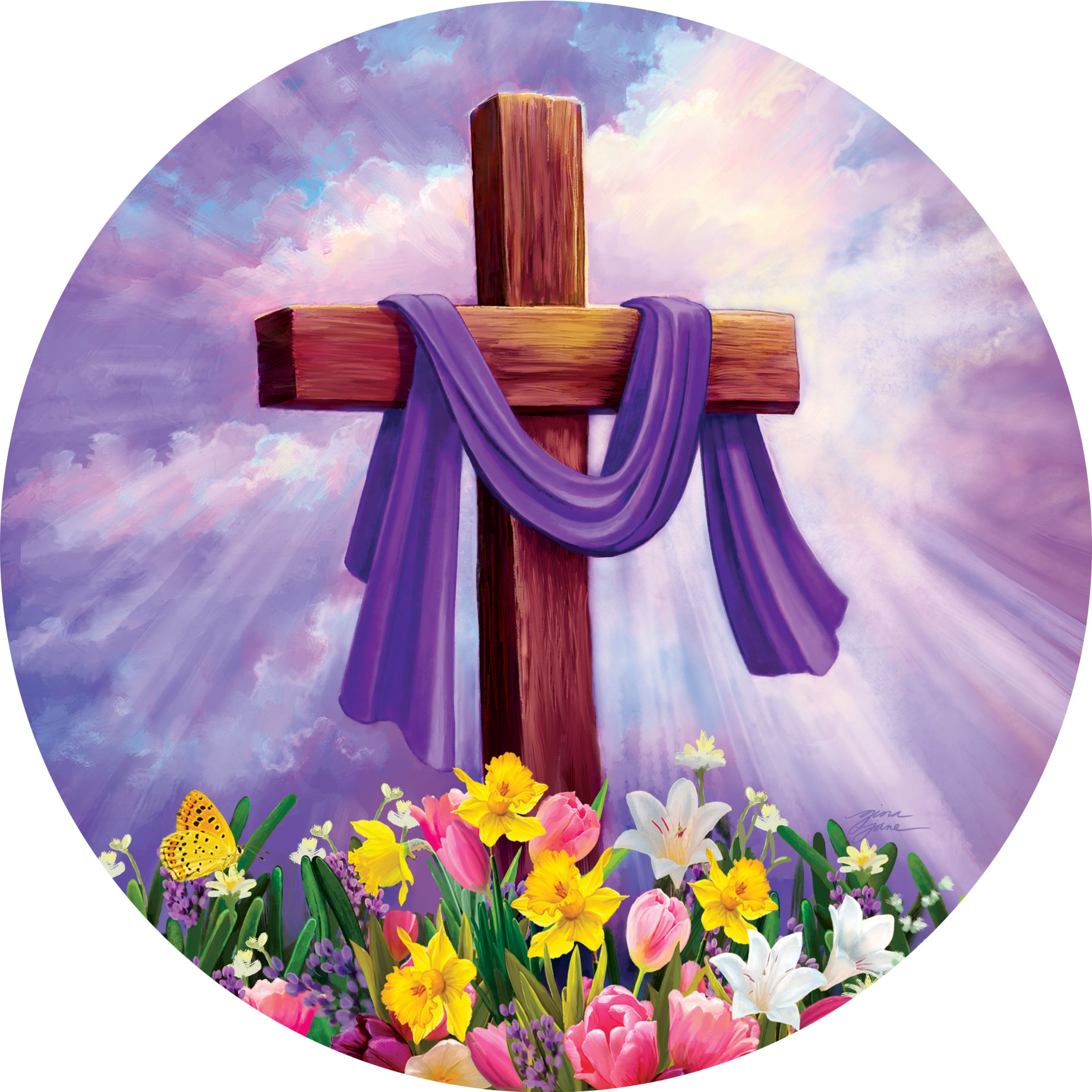 Cross and Flowers-Accent Magnet